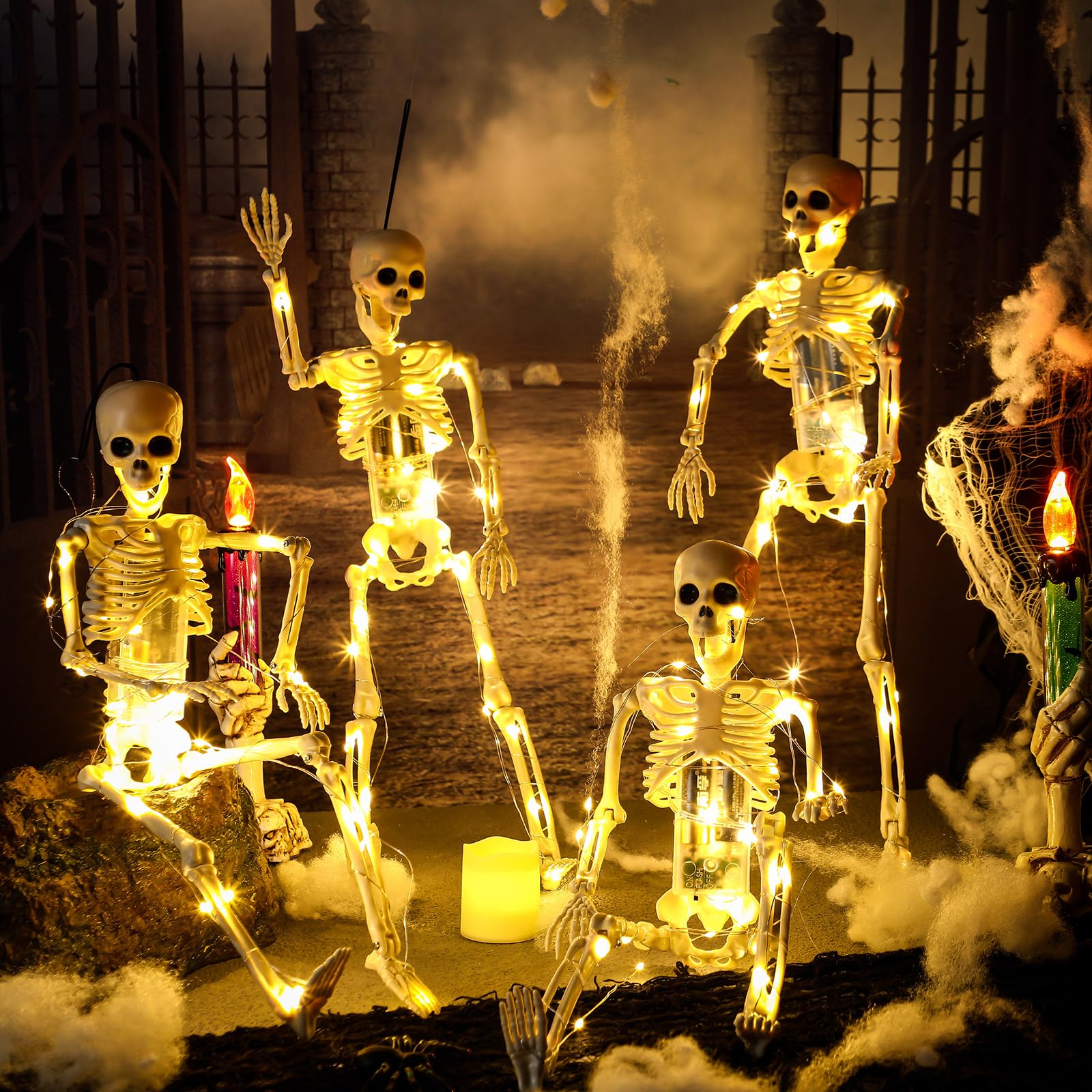 Wenqik close-up skull wrapped in warm LED string highlighting glowing effect
