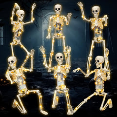 Wenqik 6-pack front view showing six lit skeletons for instant Halloween ambiance