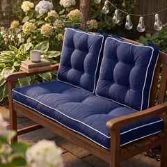 Wenqik front view of loveseat and two chair cushions showing coordinated navy set benefit