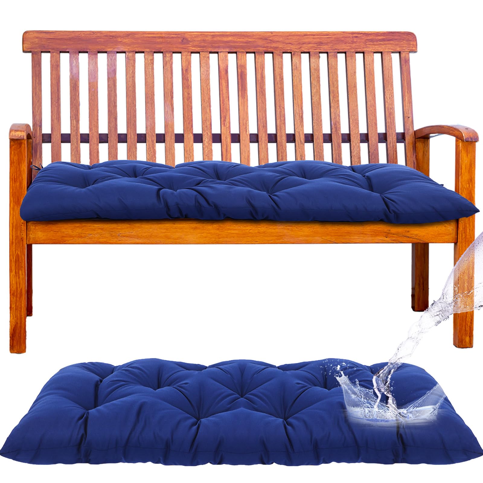 Wenqik front view of navy bench cushion showing full 48x20x3 size and neat finish