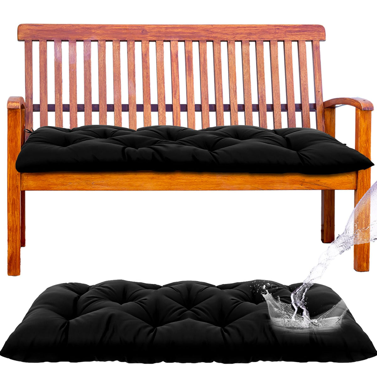 Wenqik front view bench cushion on a porch bench showing clean fit and comfort