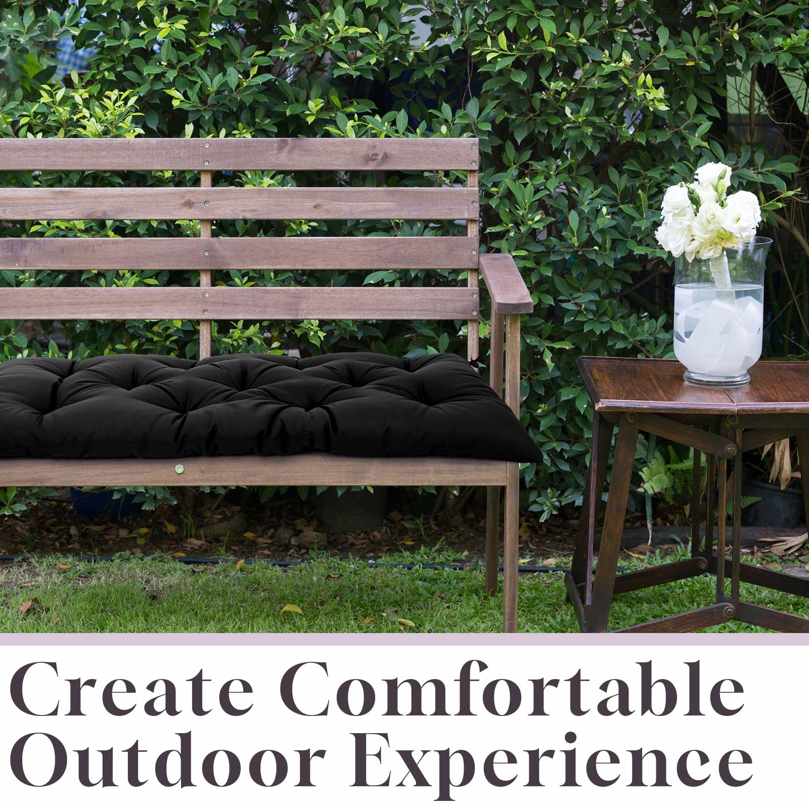 Wenqik cushion in use on a porch bench showing comfortable outdoor seating