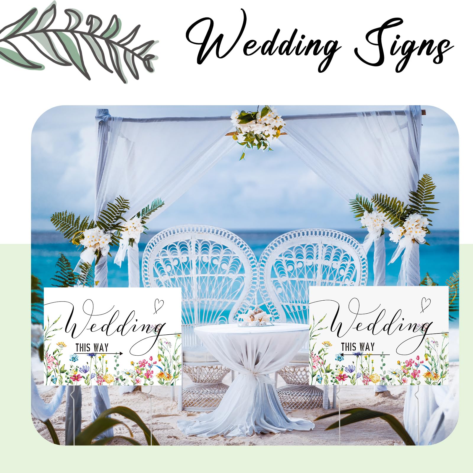 Wenqik signs staged at a garden wedding creating a cohesive botanical directional look