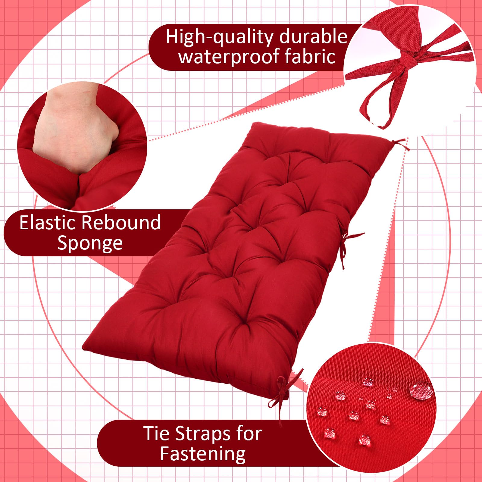 Wenqik adjustable cuttable tie straps securing cushion to bench frame