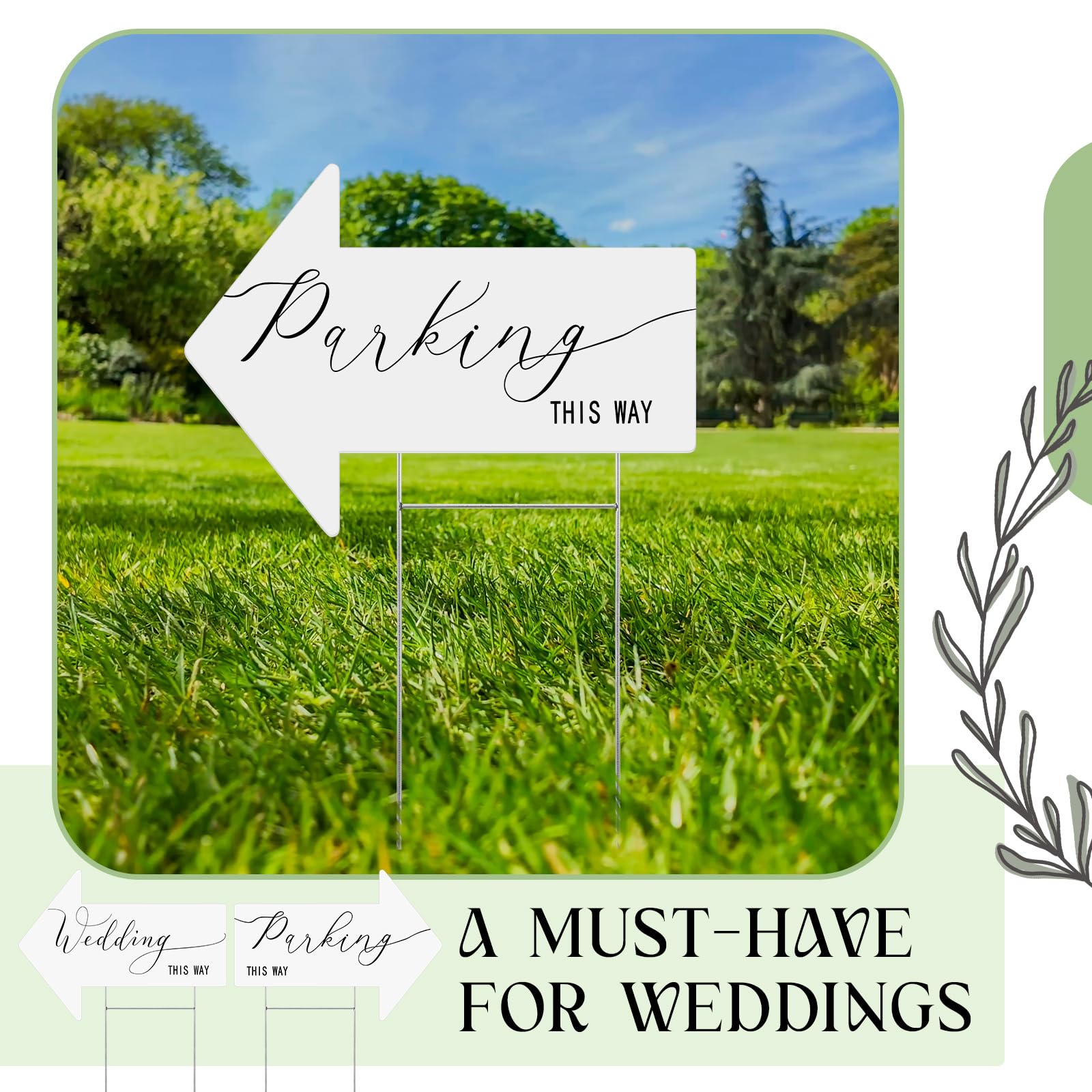 Wenqik signs placed near ceremony aisle enhancing decor and directing arriving guests