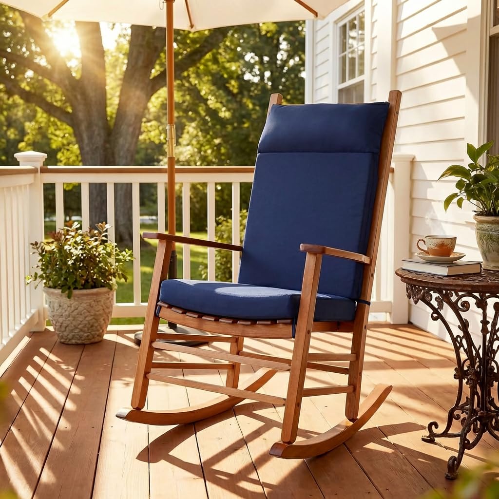 WEOAVRY front view on wooden rocker showing plush comfortable seating
