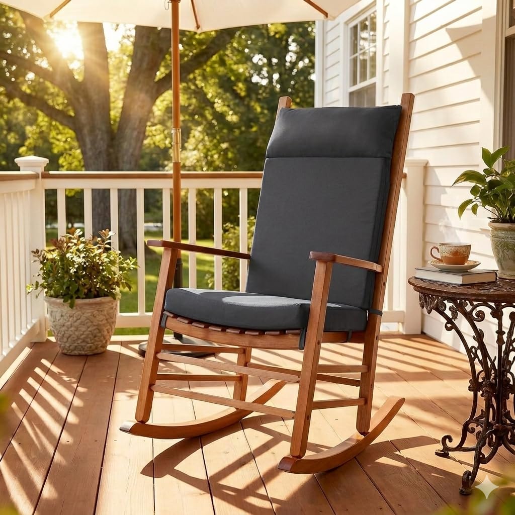 WEOAVRY front view of cushion set on rocking chair showing comfort