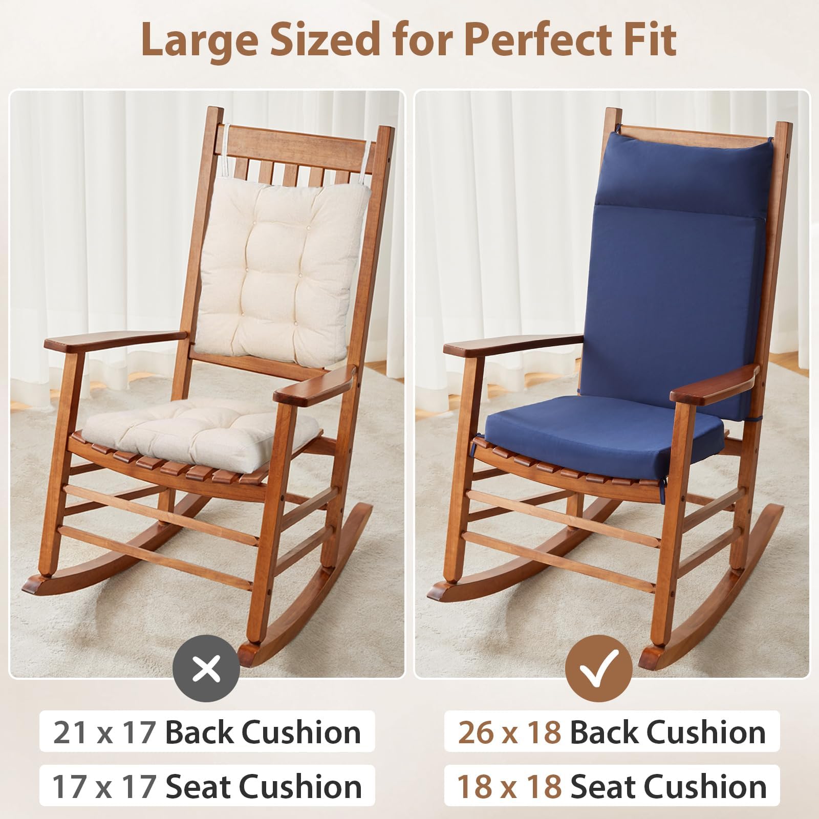 WEOAVRY seat and back flat lay showing product dimensions and fit