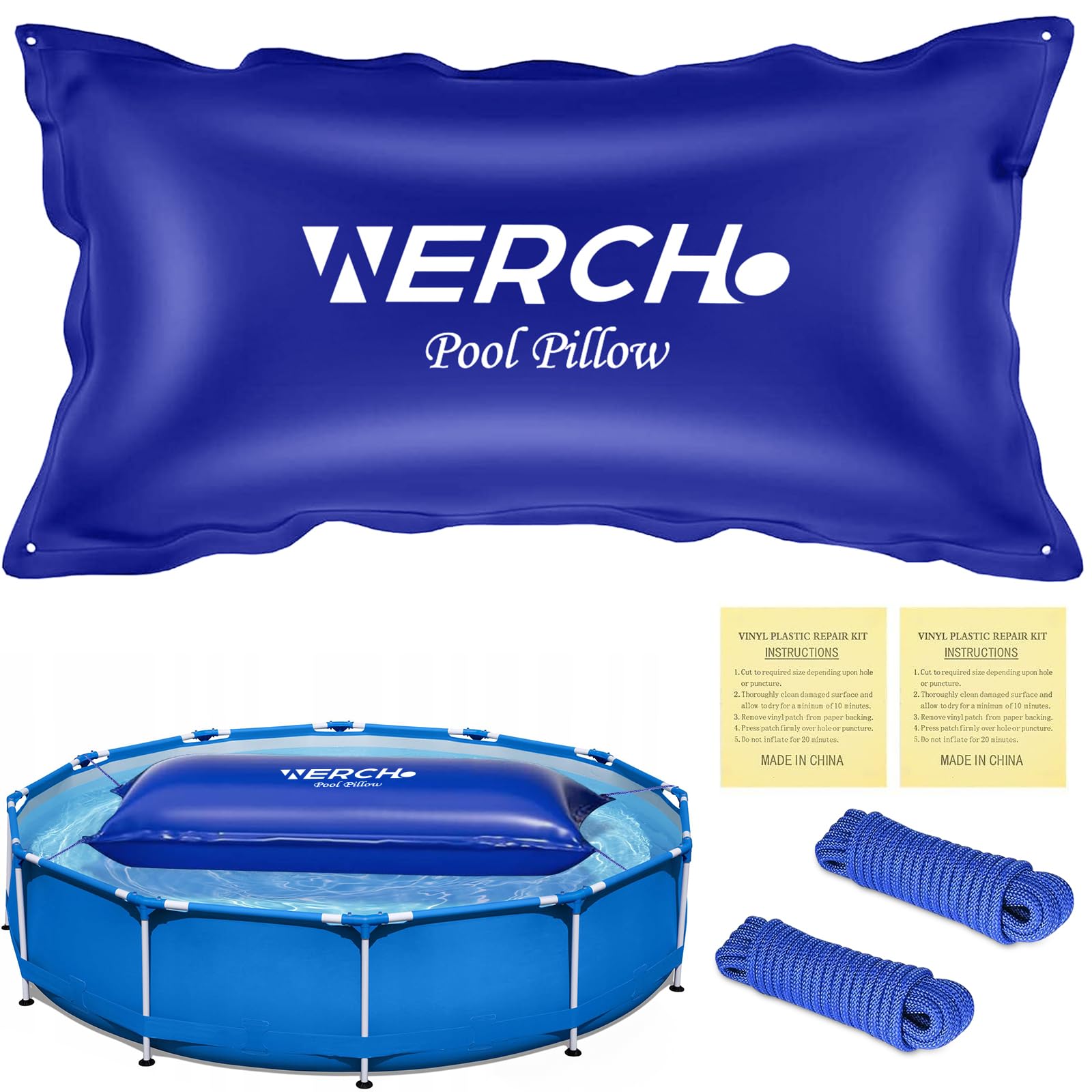 WERCHO front view of inflatable pool pillow showing stable center support and protection