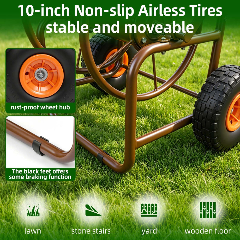 WERMAH hose reel cart in a yard demonstrating easy transport and practical use