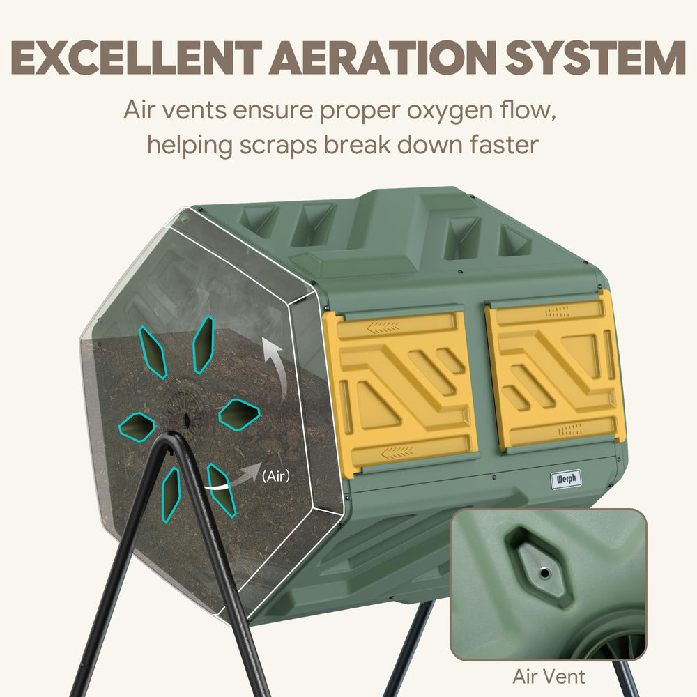 Werph composter placed in garden illustrating tidy waste recycling and landscape benefit