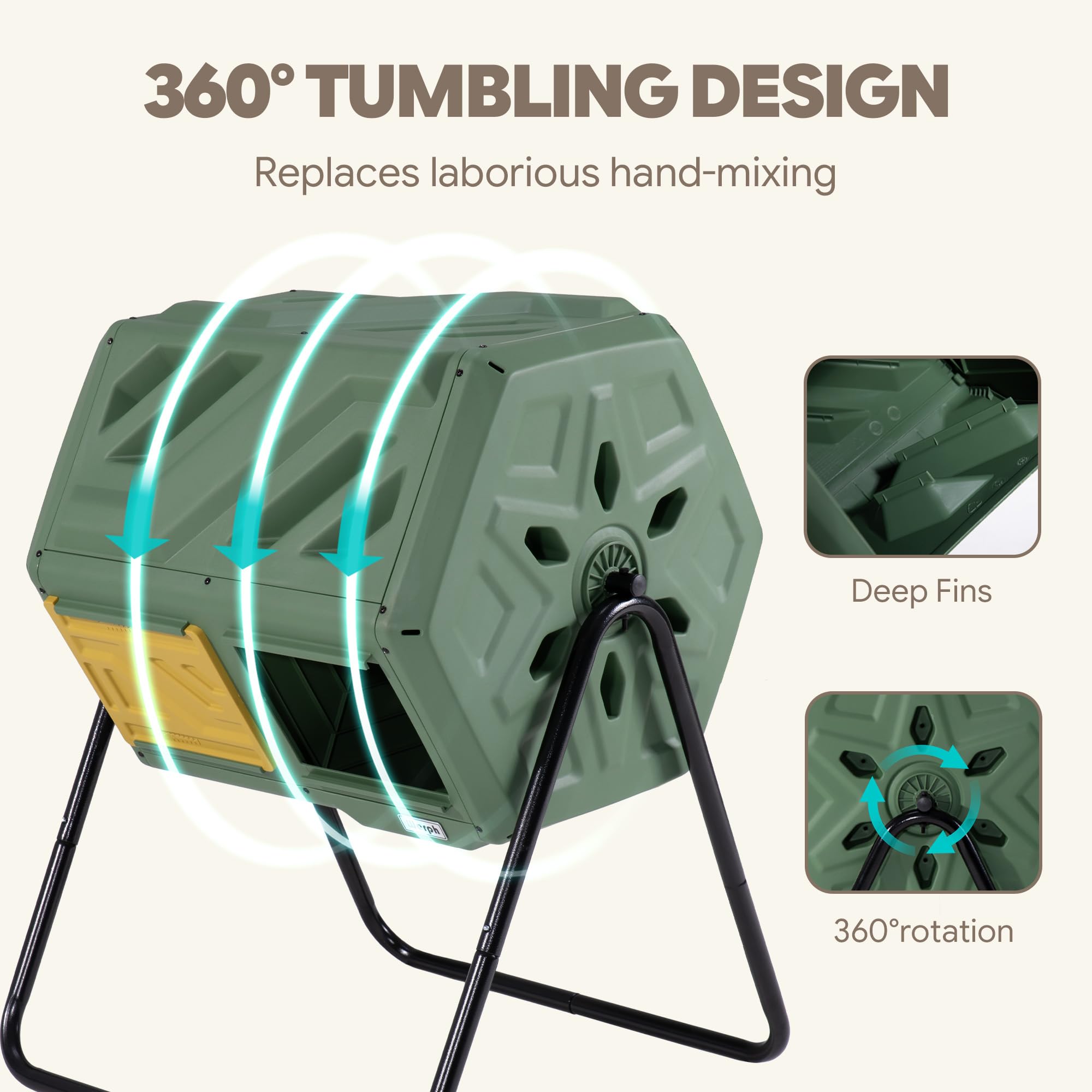 Werph composter side vents detail highlighting airflow for improved composting performance