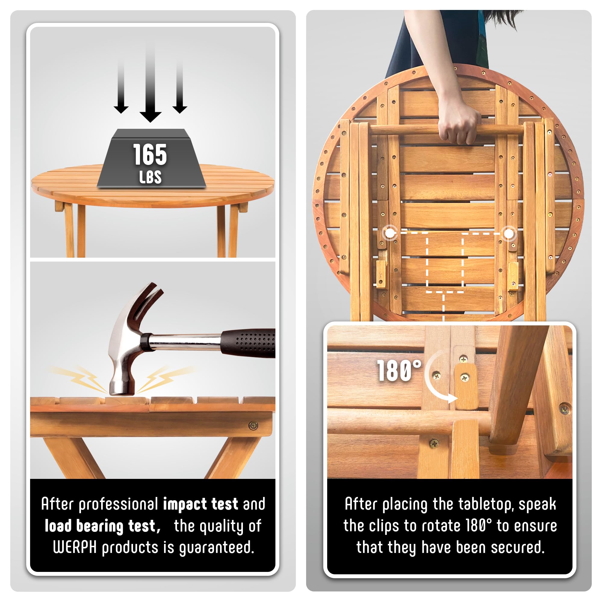 Werph folded chairs and table stacked flat for compact storage and easy portability
