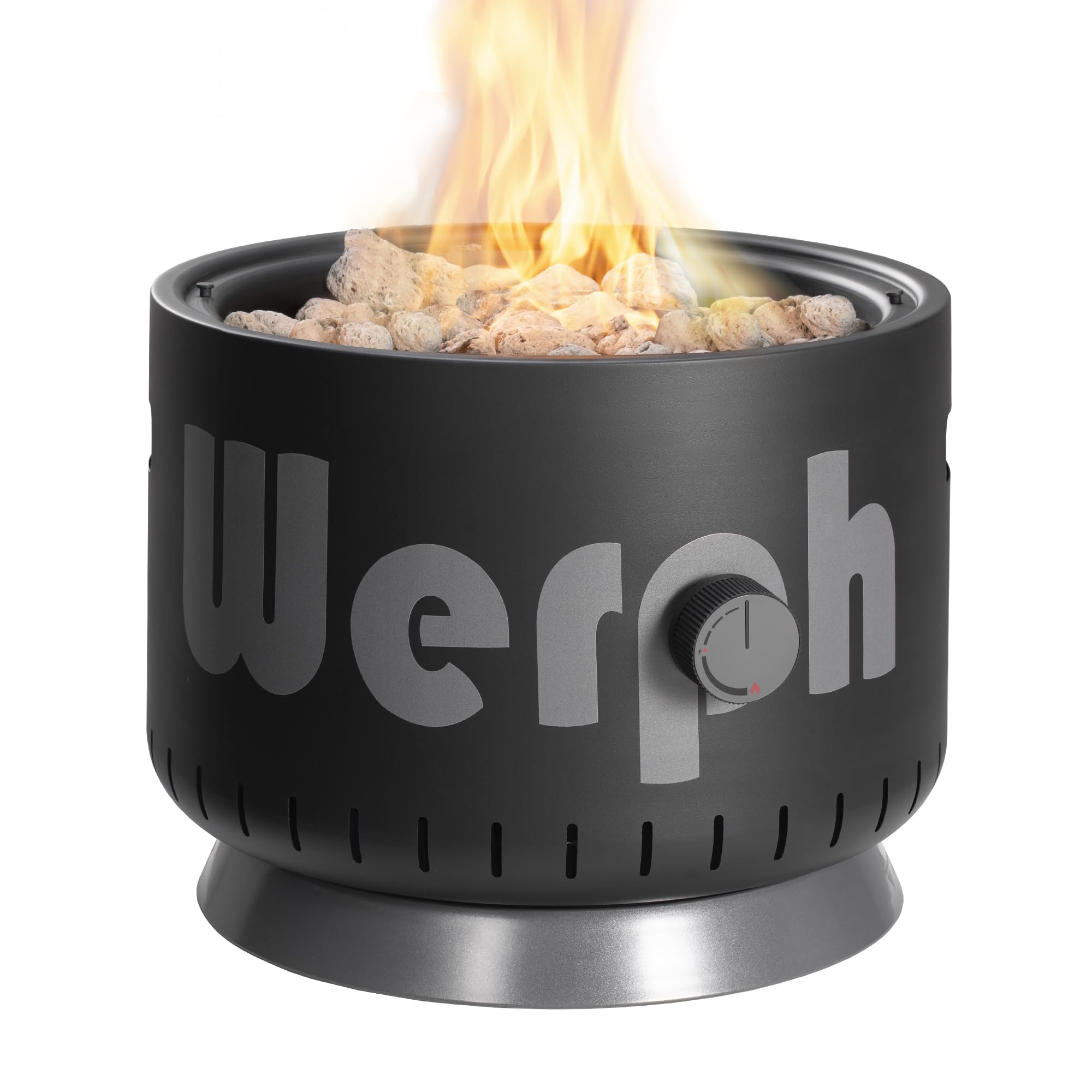 Werph fire pit front view showing compact design and modern look for patios