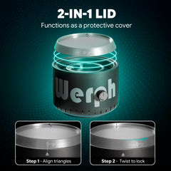 Werph locking lid secured for transport preventing stone spillage and simplifying travel