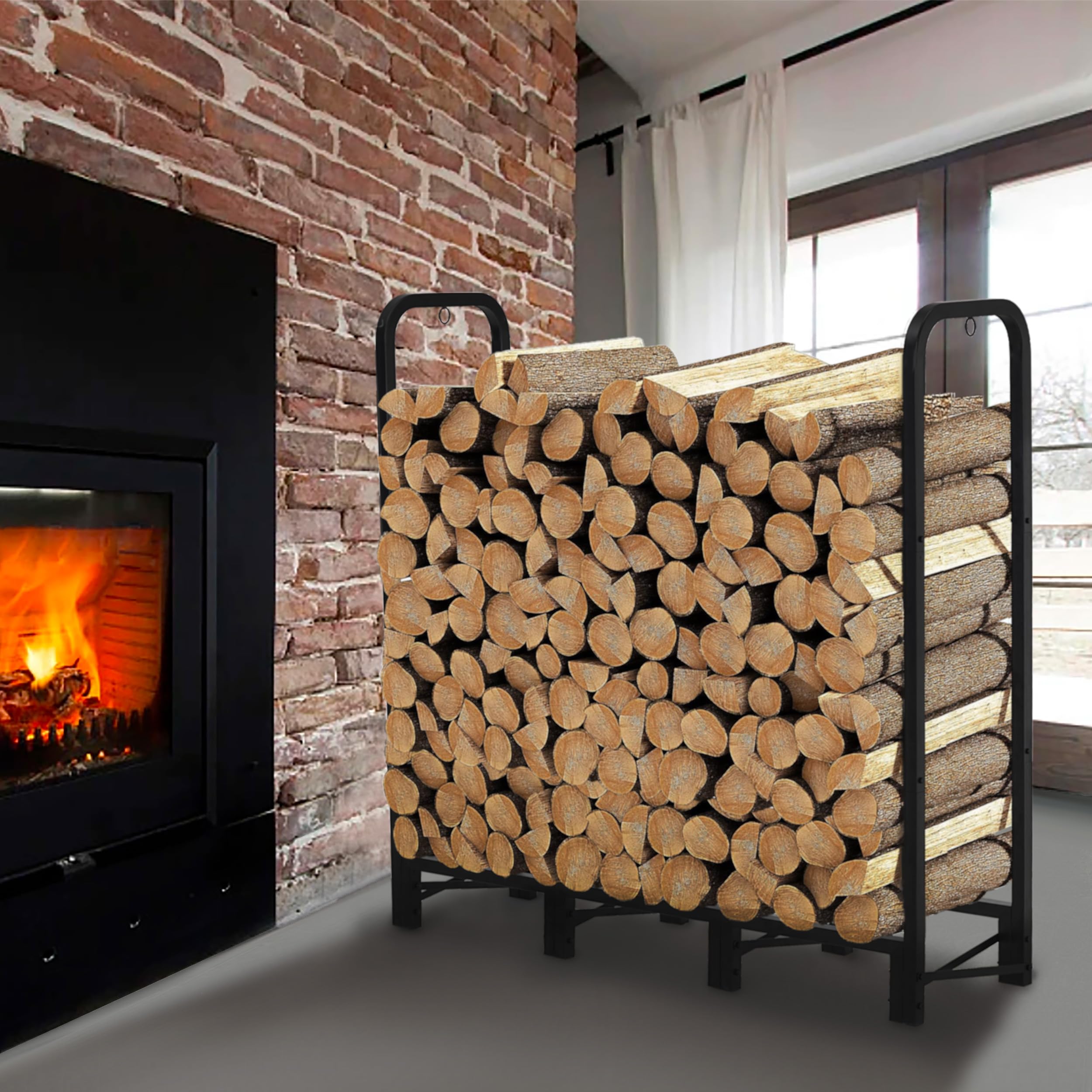 Werph rack loaded with split logs demonstrating 1/4 face cord capacity and convenience