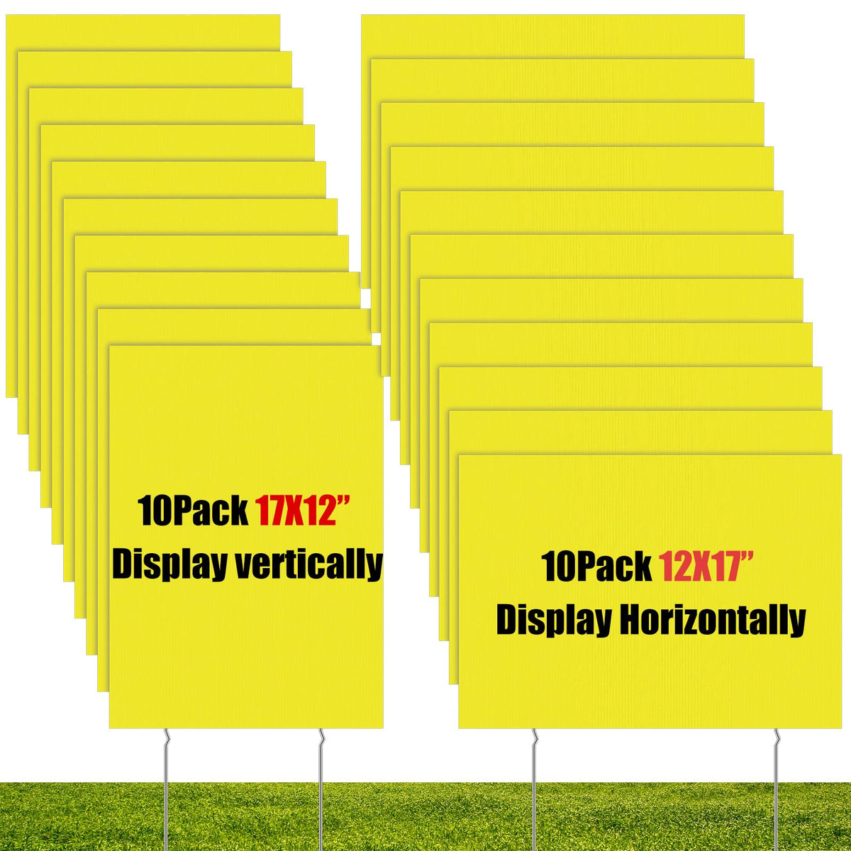 Wesiti front pack of 20 yellow yard signs showing quantity and benefit of visibility