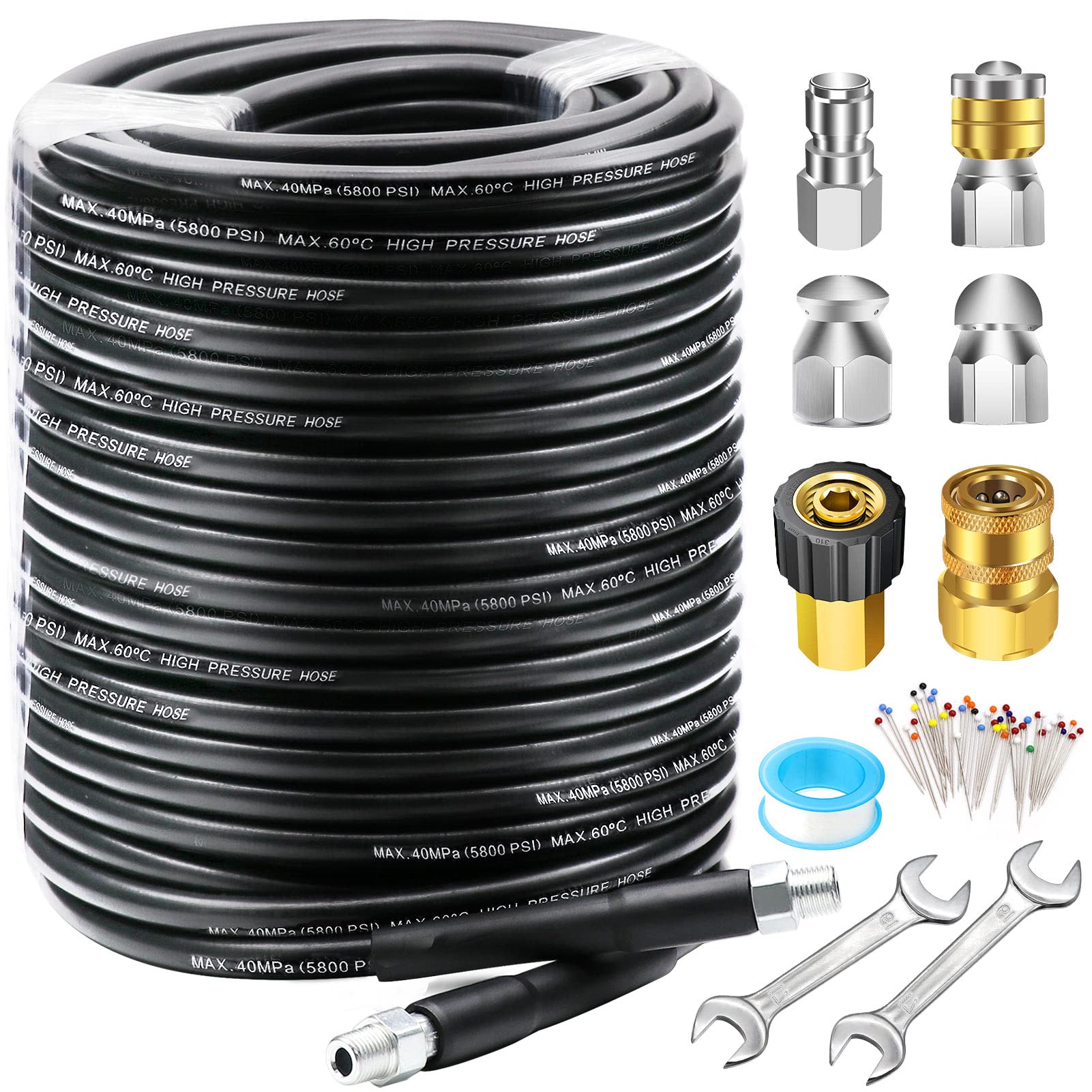 West Bay front packaging showing 150ft sewer jetter kit and components for easy identification and purchase