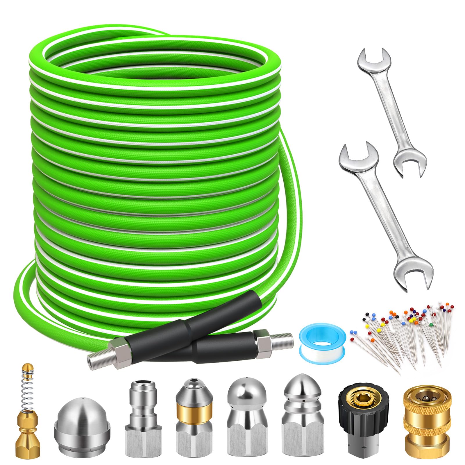 West Bay front packaging of sewer jetter kit showing complete contents and quick setup benefit