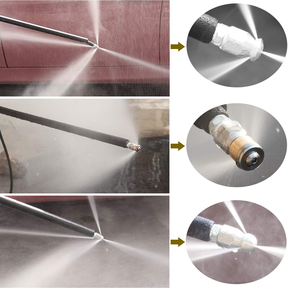 West Bay rotating nozzle in use flushing pipe interior for even, thorough cleaning