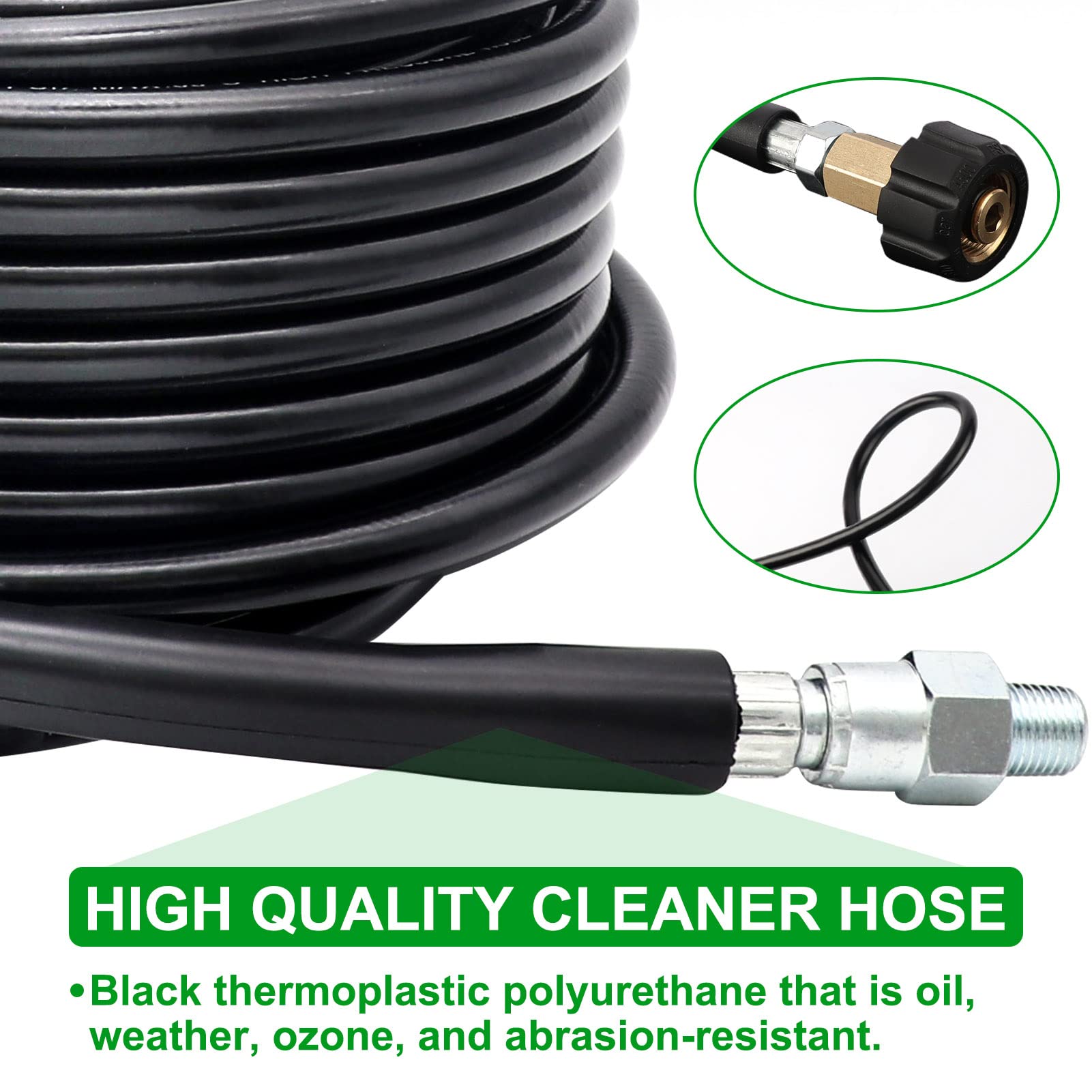 WEST BAY hose next to a hand to show 25 ft length and homeowner-friendly scale