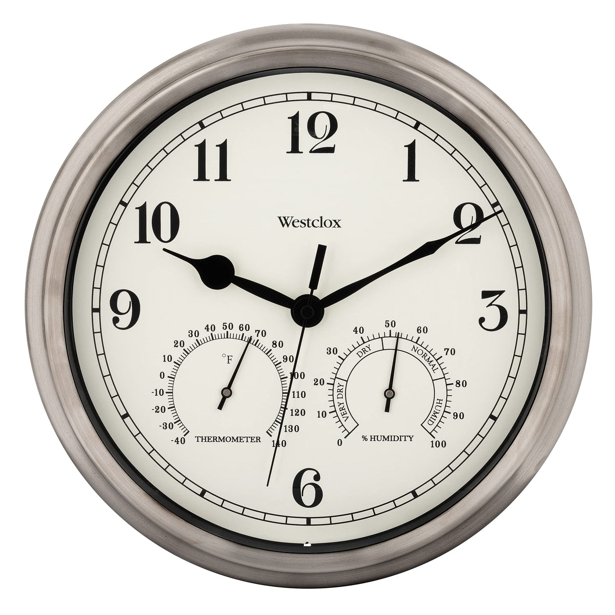Westclox front view showing silver clock face and easy-read numerals for quick time checks