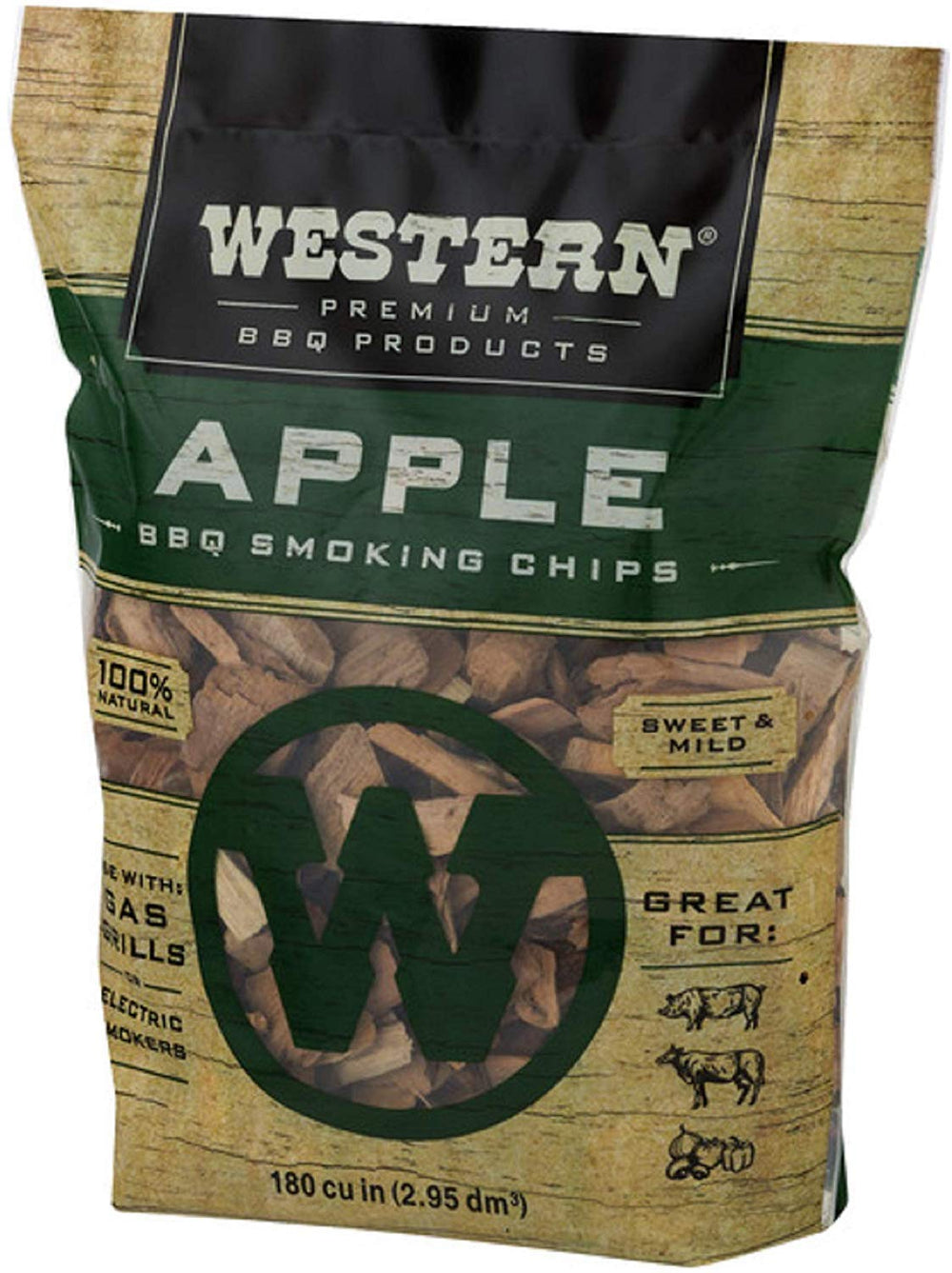 Western bag beside a hand for scale showing 180 cubic inches per bag convenience