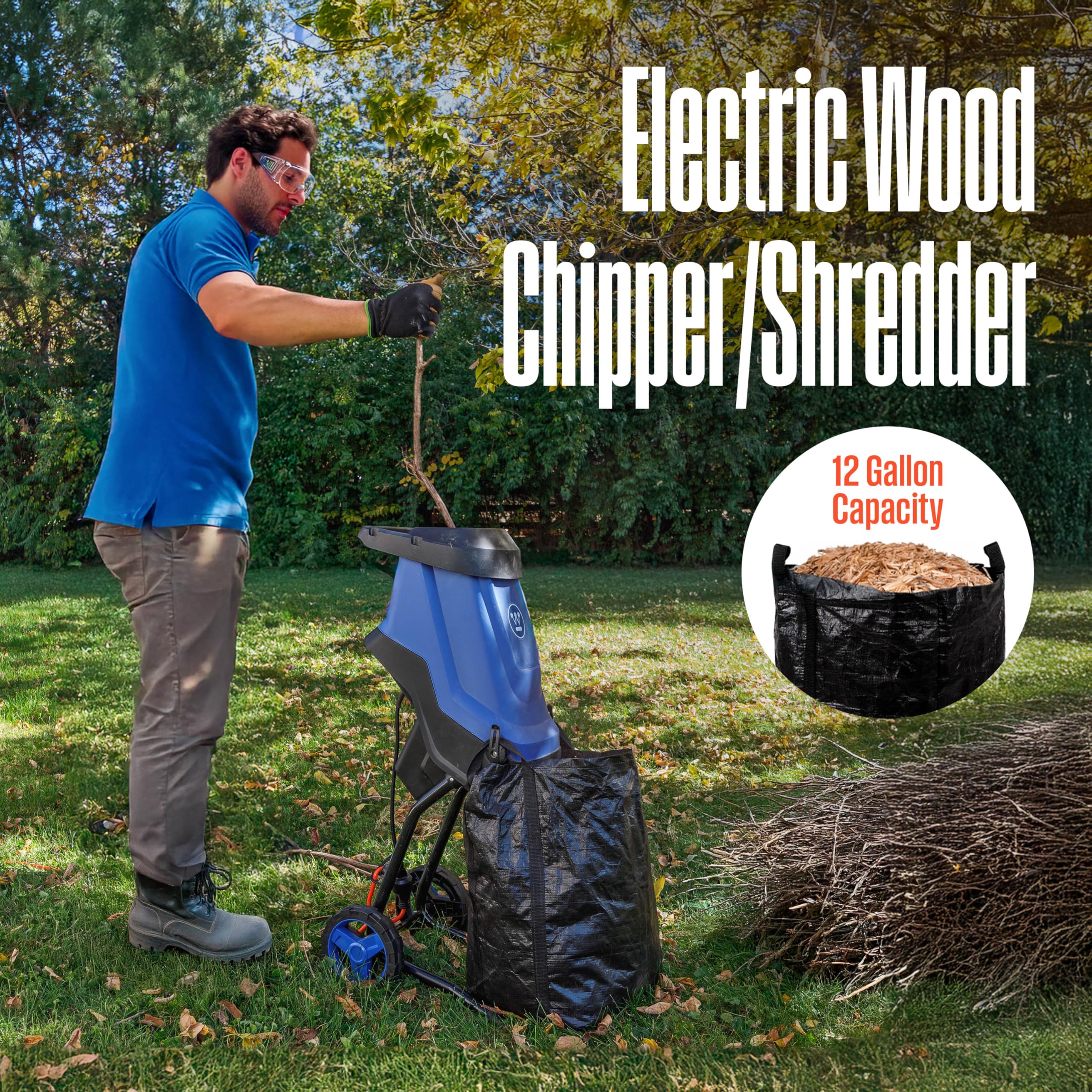 Westinghouse dual‑hole hopper detail illustrates easy feeding of branches and twigs