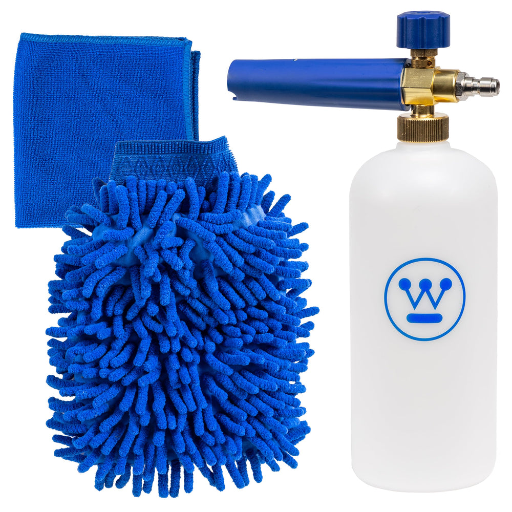 Westinghouse foam cannon front view showing bottle and quick-connect for easy attachment