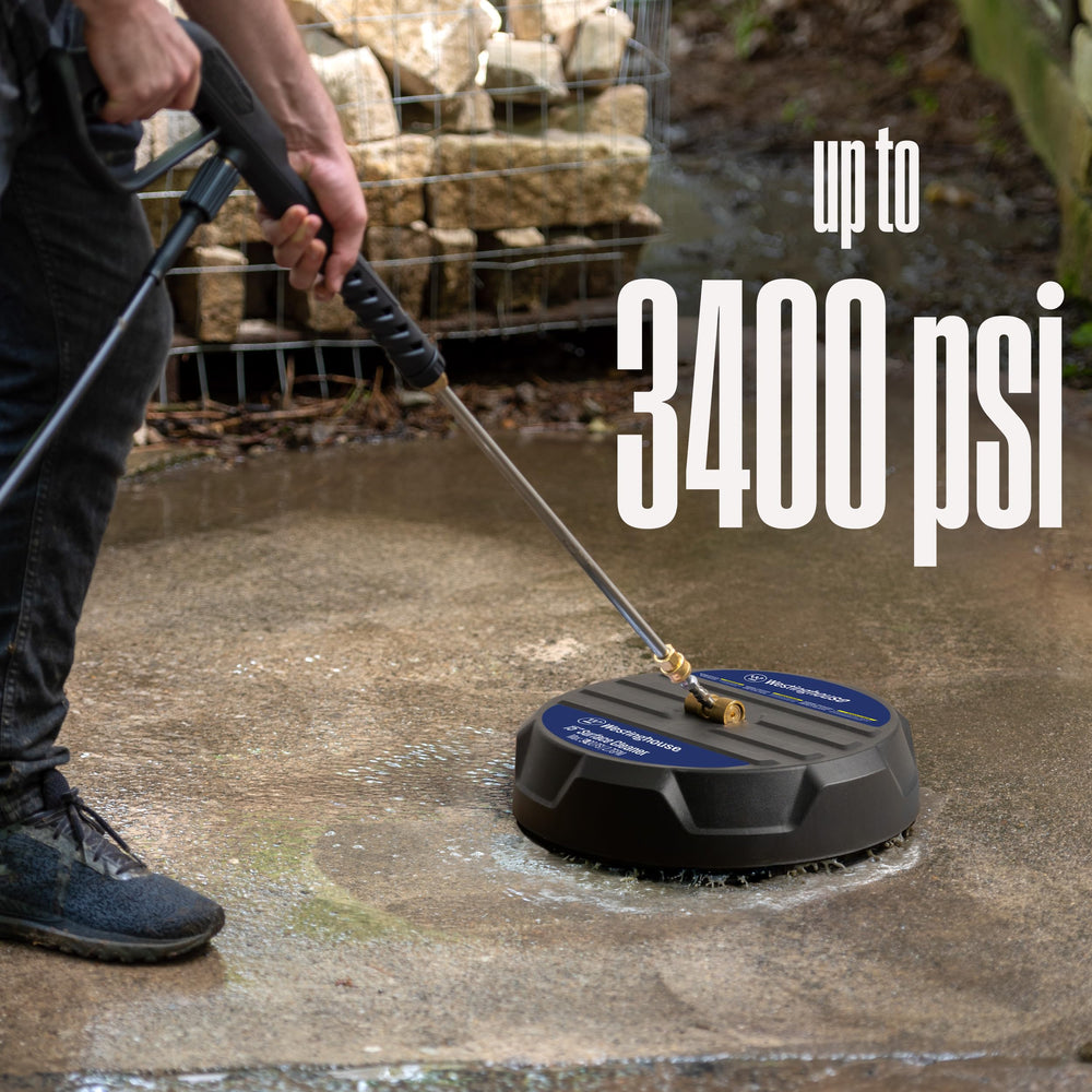 Westinghouse surface cleaner in use on driveway delivering streak-free cleaning benefit