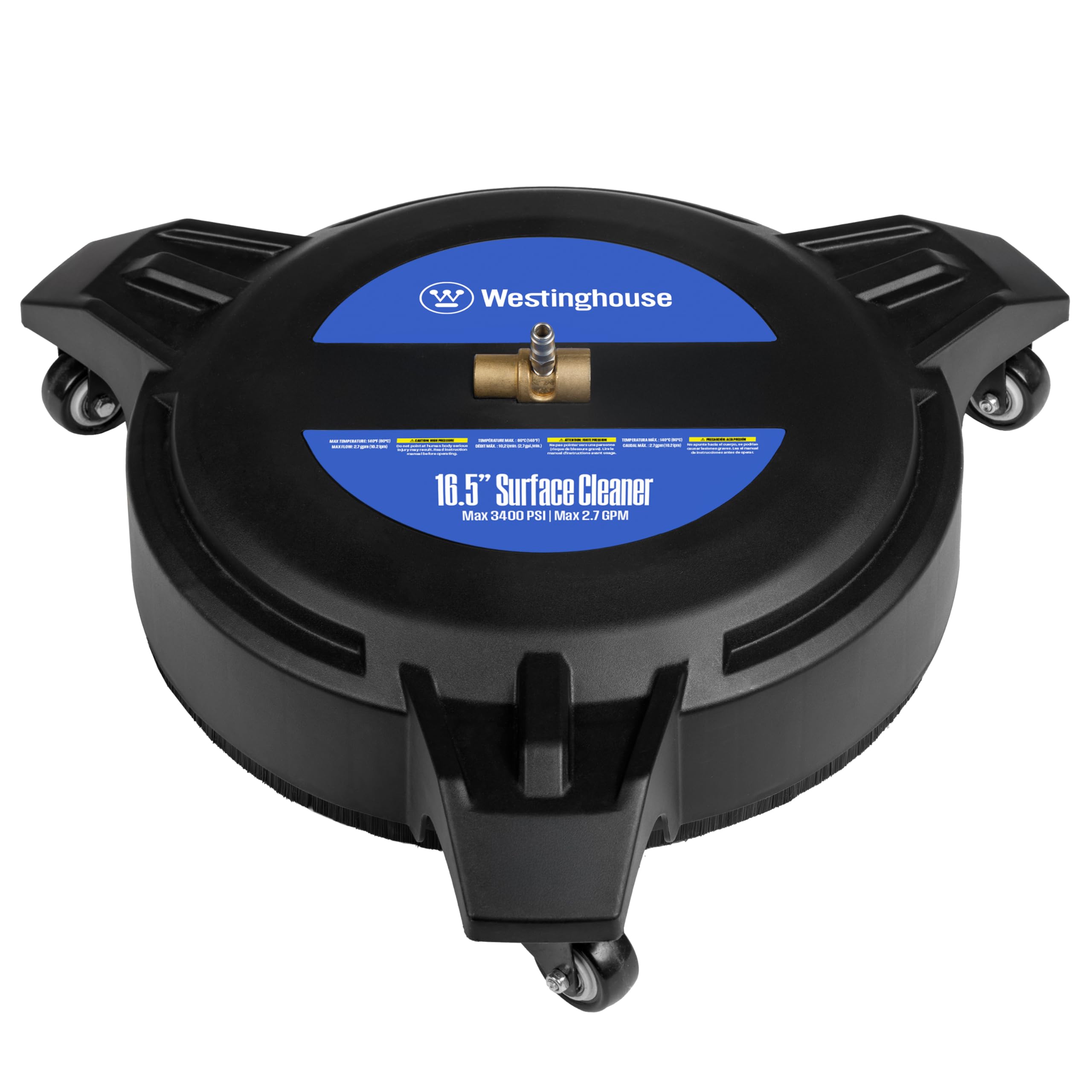 Westinghouse front view of surface cleaner showing wide 16.5-inch housing for faster cleaning