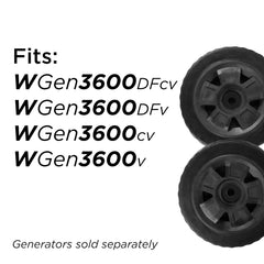 Westinghouse generator with installed wheel kit and folded handle showing compact storage benefit