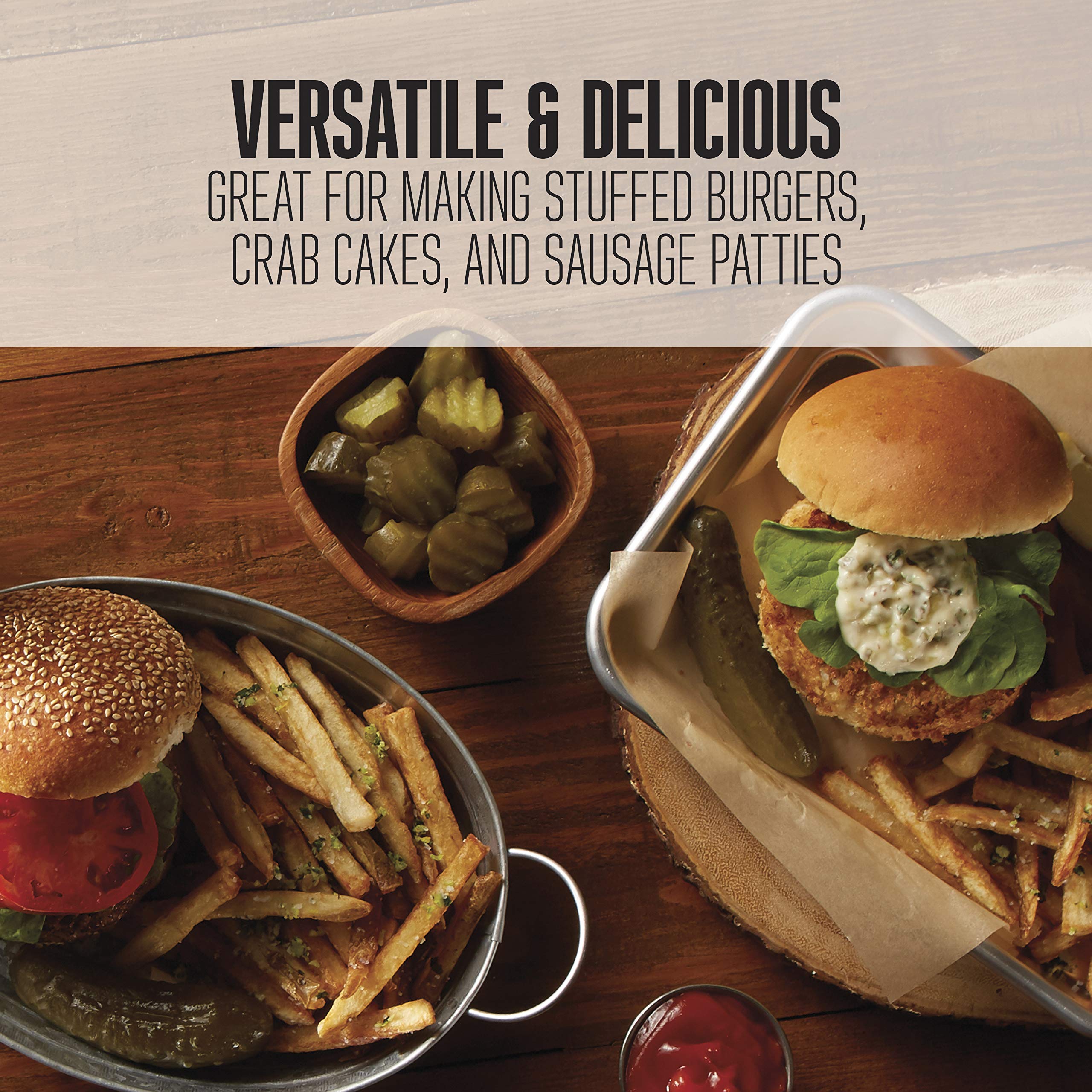 Weston burger press in kitchen lifestyle setting showing convenient batch prepping benefit