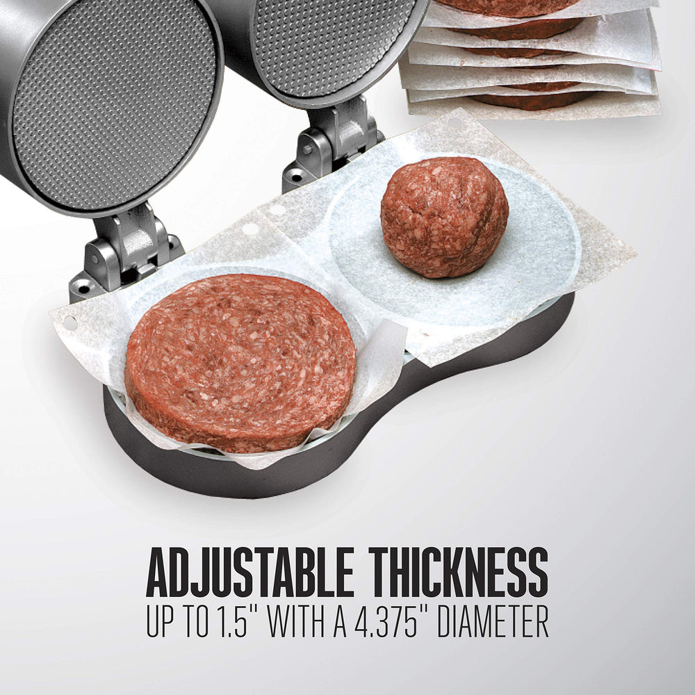 Weston stuffed burger in mold showing how press secures fillings evenly for consistent results