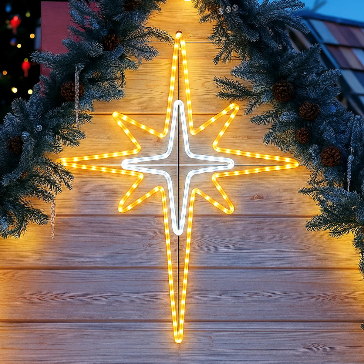 Wettal Bethlehem Star front view showing warm glow and elegant shape