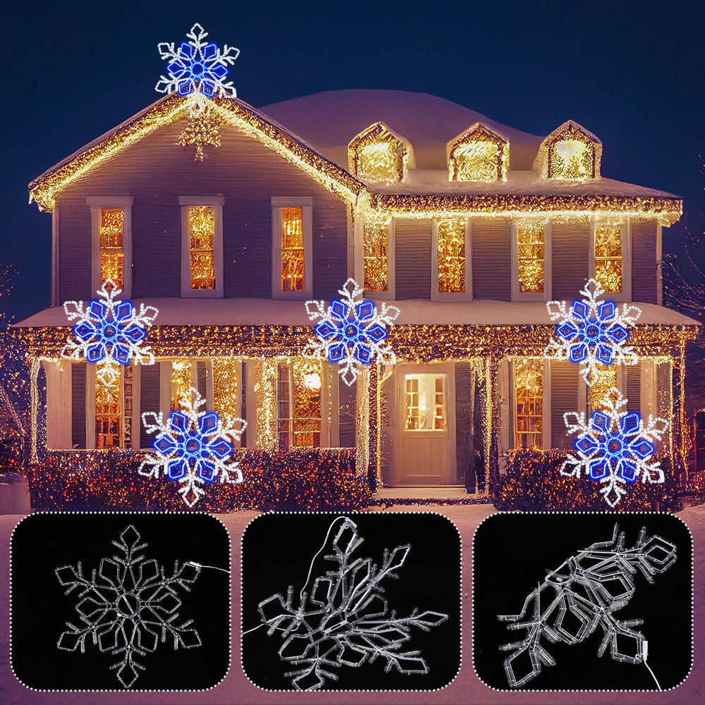 Wettal snowflake hanging on porch providing festive waterproof outdoor lighting
