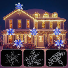 Wettal snowflake hanging on porch providing festive waterproof outdoor lighting