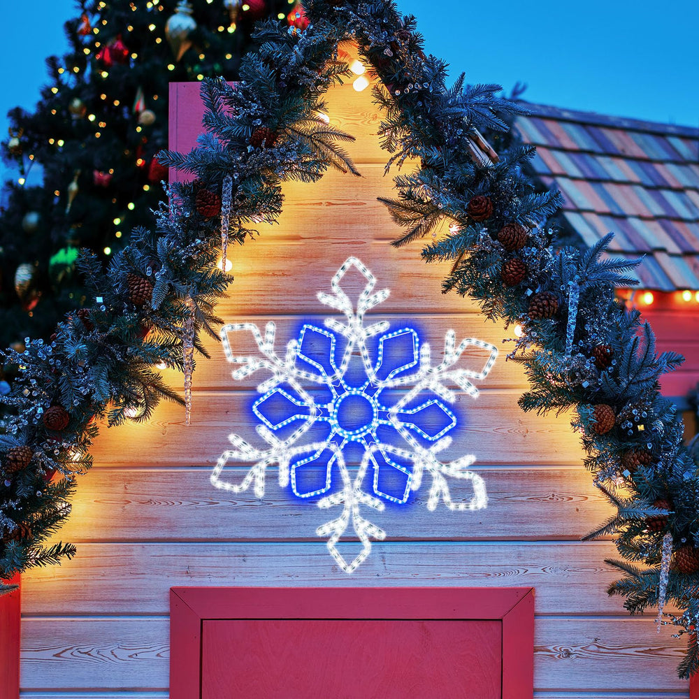 Wettal snowflake in window creating inviting winter display for passersby