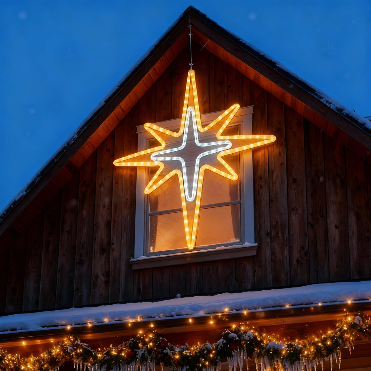 Wettal front view of 43-inch star hanging showing festive focal point