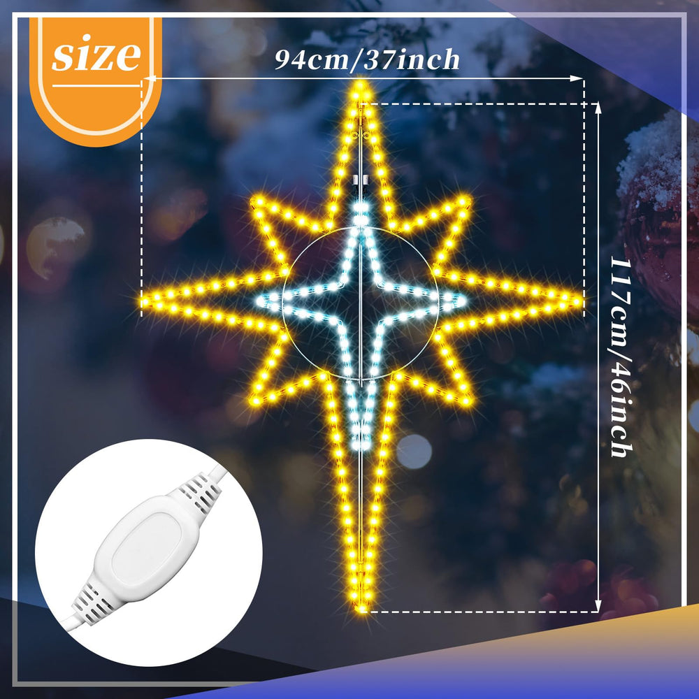 Wettal star hung on porch doorway adding welcoming layered white and warm glow