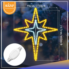 Wettal star hung on porch doorway adding welcoming layered white and warm glow