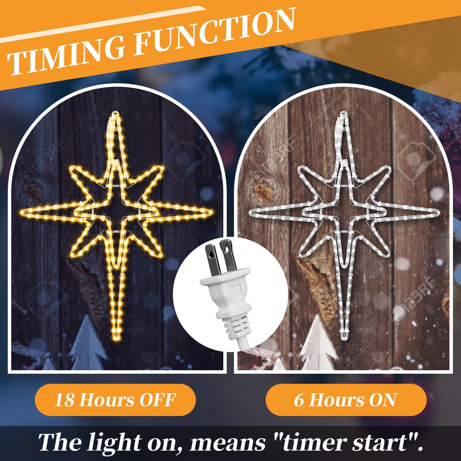 Wettal star displayed on a porch wall adding welcoming evening light