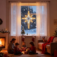 Wettal star in window at night providing cozy, decorative exterior lighting