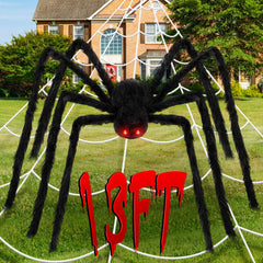 Wettarn front view of packaged giant spider and web for dramatic yard decor