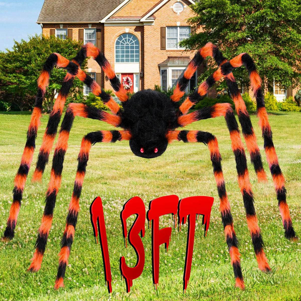 Wettarn orange giant spider front view showing dramatic Halloween impact