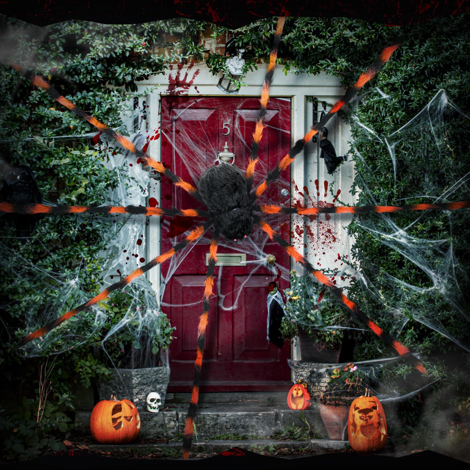 Wettarn spider in yard at night with red eyes increasing spookiness