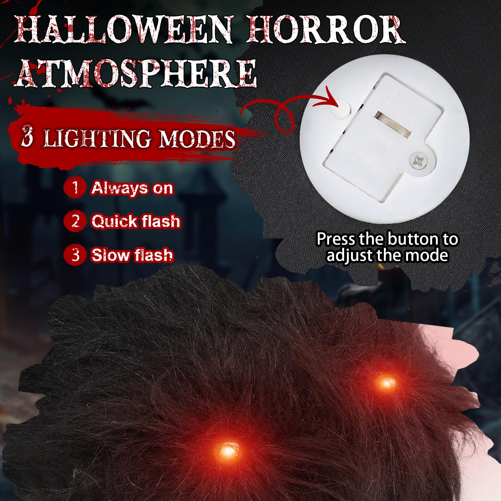 Wettarn LED eyes glowing red at night to create spooky curb appeal