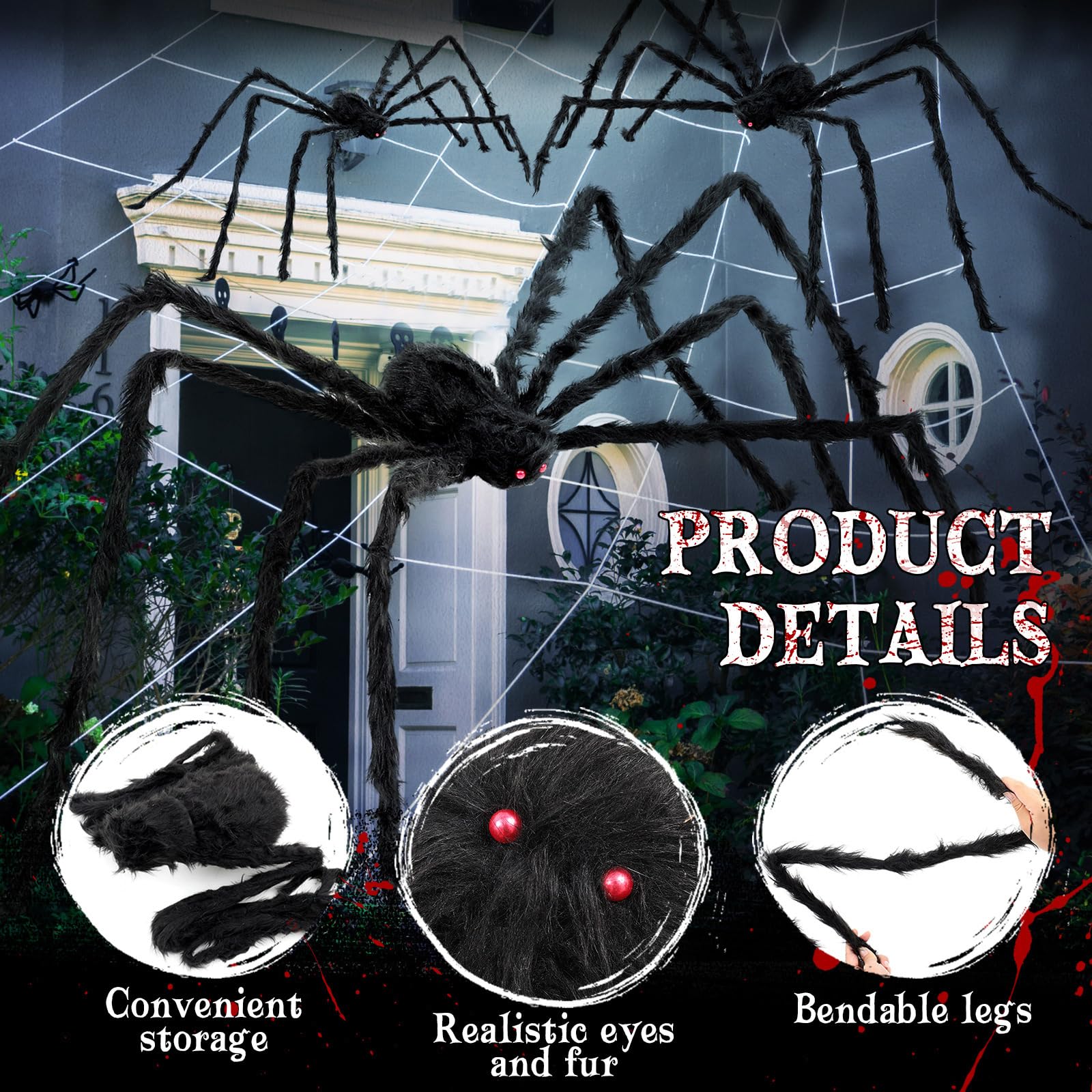 Wettarn spiders draped in tree creating high-impact yard scene and neighborhood visibility