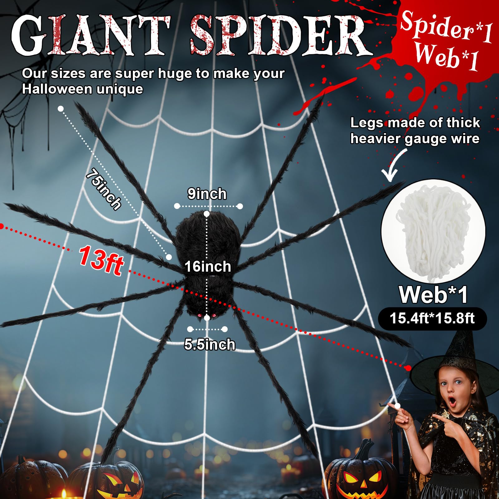 Wettarn mounted spider and 13 ft web on house facade for Halloween display