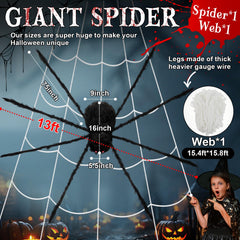 Wettarn mounted spider and 13 ft web on house facade for Halloween display